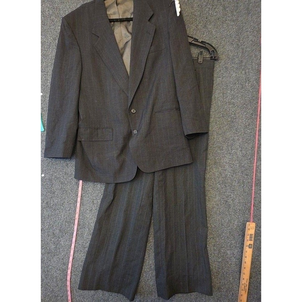Jos. A. Bank Suit Mens 44 38W Gray Wool Stripe 2 Piece Jacket Pants USA Formal